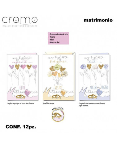 CROMO BIGLIETTI NOZZE C/APPLICAZIONI CARTA/STRASS NO.6825 [12PZ]