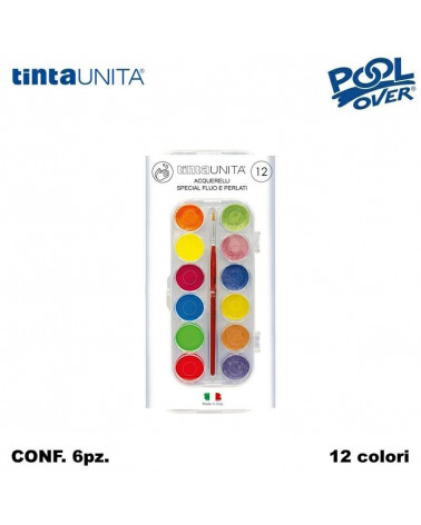 TINTA UNITA ACQUERELLO SPECIAL FLUO+PEARL 030+PENNELLO 12COL. [6PZ]