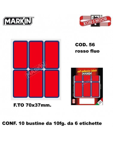 MARKIN ETICHETTE ADESIVE 10FG.10PZ. FLUO-70X37-ROSSO