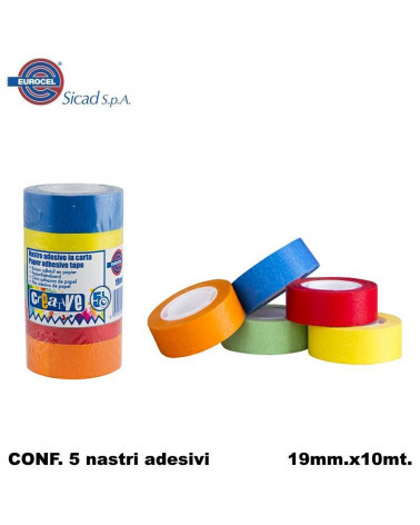 EUROCEL NASTRO ADESIVO CARTA 19X10 5PZ COLORATO