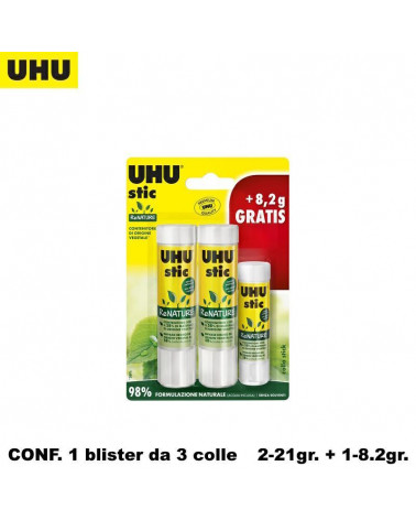 UHU COLLA STICK RENATURE BLISTER 2pz21gr + 1pz8.2gr