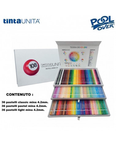 TINTA UNITA CASSETTIERA MAGNETICA 3 PIANI 108 PASTELLI 36+36+36