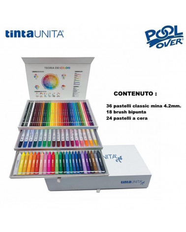 TINTA UNITA CASSETTIERA MAGNETICA 3 PIANI 36 PASTELLI+18BRUSH+24CERE