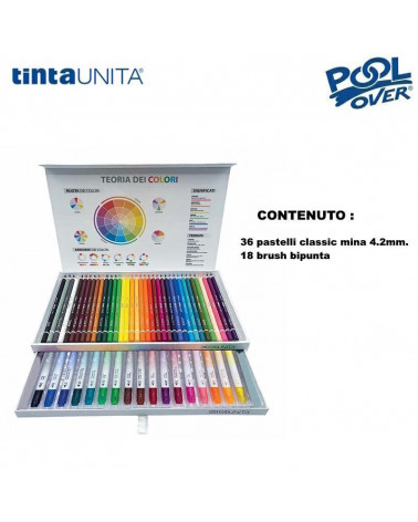 TINTA UNITA CASSETTIERA MAGNETICA 2 PIANI 36 PASTELLI+18 BRUSH