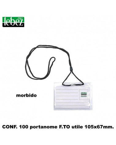 LEBEZ PORTANOME 105X67MM.100PZ.NERO CORDONCINO-BADGE
