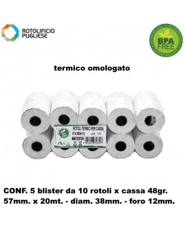 ROTOLO 57MM.20MT. TERMICO OMOLOGATO 50PZ.