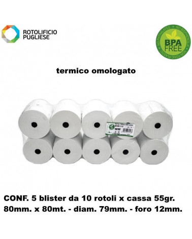 ROTOLO 80MM.80MT. TERMICO OMOLOGATO 55gr.50PZ.