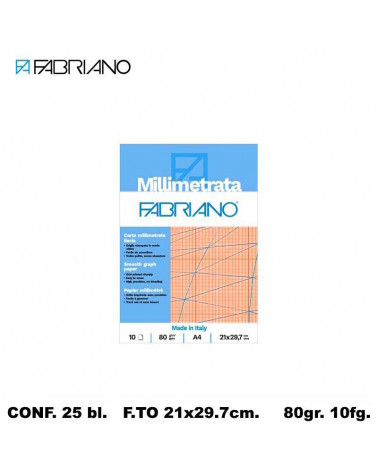 FABRIANO BLOCCO MILLIMETRATO 21x29.7 10fg.[25PZ]