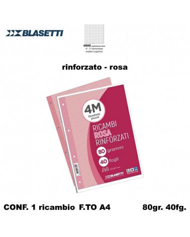 BLASETTI RICAMBIO A4 RINFORZATO ROSA 4MM