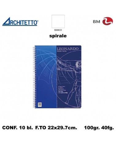 ARCHITETTO BLOCCO SPIRALE LEONARDO BIANCO A4 40fg.100gr.[10PZ] 60826