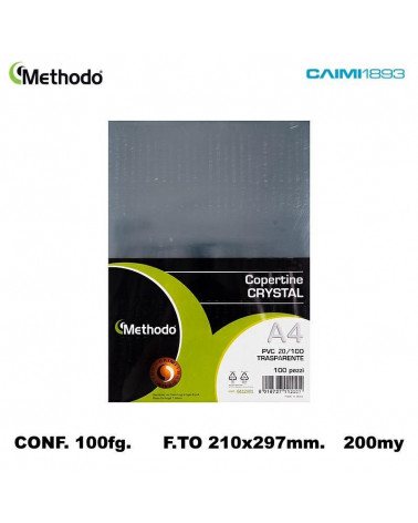 METHODO COPERTINA TRASPARENTE A4 200MIC.100PZ. PER RILEGARE