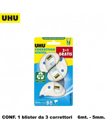 UHU CORRETTORE ROLLER MINI RENATURE BLISTER 2pz + 1pz OM