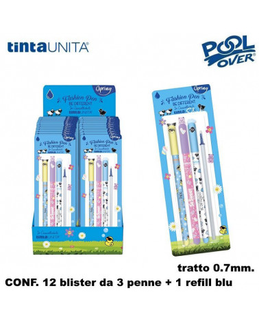 TINTA UNITA ESP 12 SET 3 PENNA SFERA CANCELLABILE SPRING+1 REFIL BLU