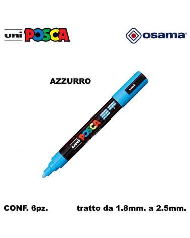 OSAMA MARCATORE UNI POSCA PC5 6PZ. AZZURRO-P.MEDIA