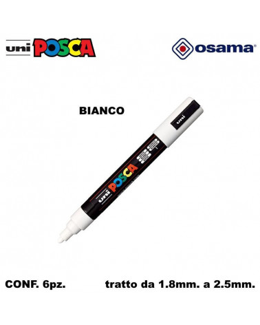 OSAMA MARCATORE UNI POSCA PC5 6PZ. BIANCO-P.MEDIA