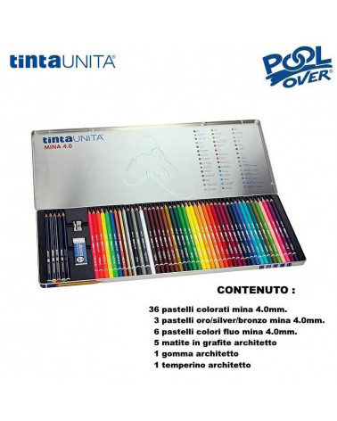TINTA UNITA PASTELLO 45COL.+5 MATITE SCATOLA METALLO 41549