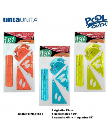 TINTA UNITA SET FLEXI MINI RIGHELLO 15cm.+GONIOMETRO 180+2 SQUADRE