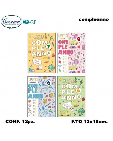 CECAMI BIGLIETTI BUON COMPLEANNO BIMBI ROTELLA 1-9 00197 [12PZ]