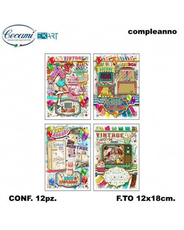 CECAMI BIGLIETTI BUON COMPLEANNO VINTAGE 00194 [12PZ]