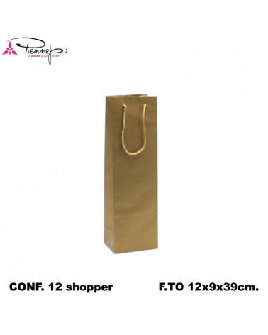 PNP BUSTE REGALO C/MANICO BOTTIGLIA 12L 39H 9D  ORO-SHOPPER [12PZ]