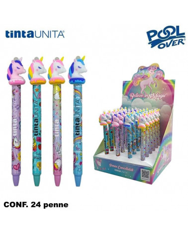 TINTA UNITA ESP 24 PENNA CANCELLABILE BLU CLICK CLAK UNICORNO