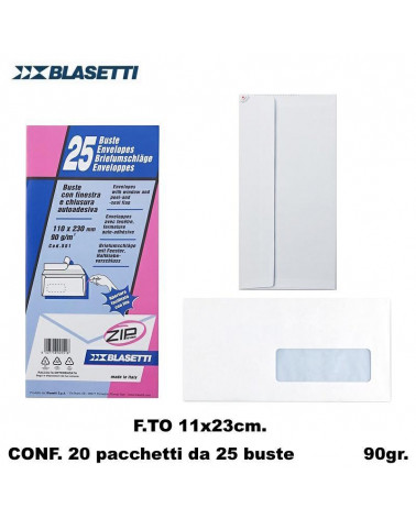 BLASETTI BUSTE 11x23 FINESTRA ZIP 25pz.  551-LETTERA POSTALI [20CF]