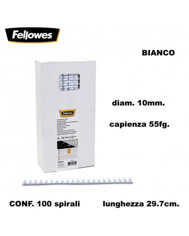 FELLOWES SPIRALI DIAM.10 100PZ.55FG. BIANCO-RILEGARE