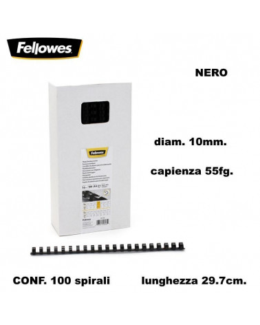 FELLOWES SPIRALI DIAM.10 100PZ.55FG. NERO-RILEGARE
