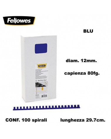 FELLOWES SPIRALI DIAM.12 100PZ.80FG. BLU-RILEGARE