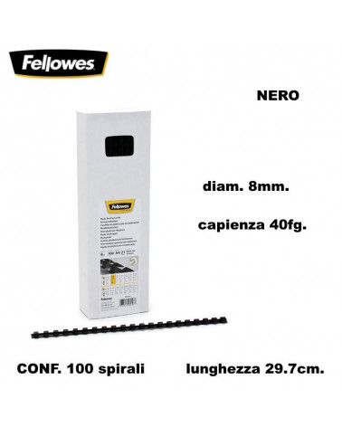 FELLOWES SPIRALI DIAM.8 100PZ.40FG. NERO-RILEGARE