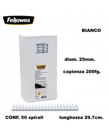 FELLOWES SPIRALI DIAM.25 50PZ.200FG. BIANCO-RILEGARE