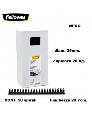 FELLOWES SPIRALI DIAM.25 50PZ.200FG. NERO-RILEGARE