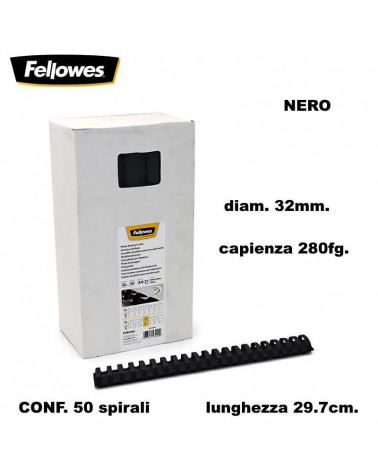 FELLOWES SPIRALI DIAM.32 50PZ.280FG. NERO-RILEGARE