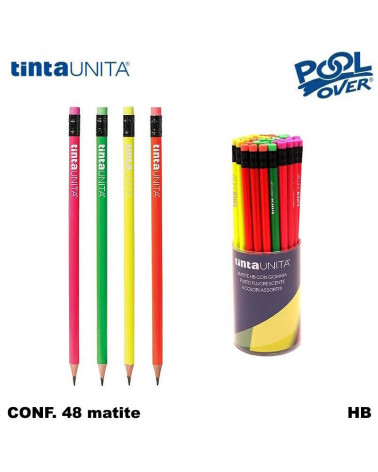 TINTA UNITA MATITA CON GOMMA HB FLUO 48pz.41862