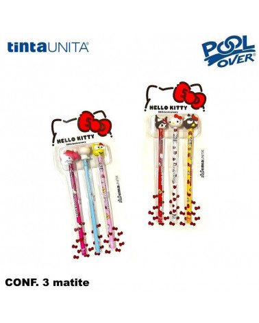 TINTA UNITA HELLO KITTY SET 3 MATITE C/TOPPER CANCELLABILI