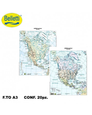 BELLETTI CARTINA FISICO POLITICA  AMERICA NORD [20PZ]