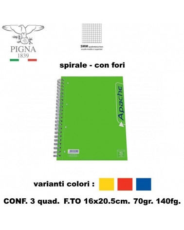 APACHE PIGNA QUADERNO SPIRALE CON FORI 5MM-140FG. [3PZ]