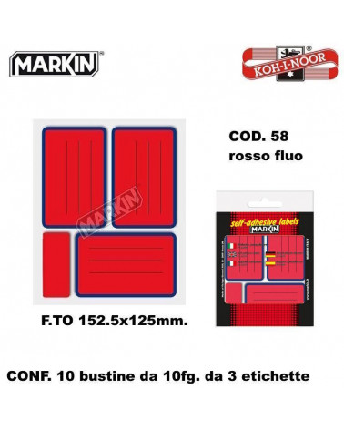 MARKIN ETICHETTE ADESIVE 10FG.10PZ. FLUO-83X53-ROSSO