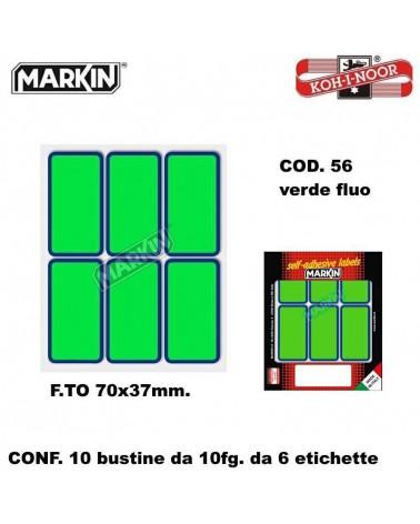 MARKIN ETICHETTE ADESIVE 10FG.10PZ. FLUO-70X37-VERDE
