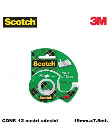 SCOTCH 3M NASTRO ADESIVO 19X7,5 MAGIC 810 INVISIBILE CHIOCCIOLA[12PZ
