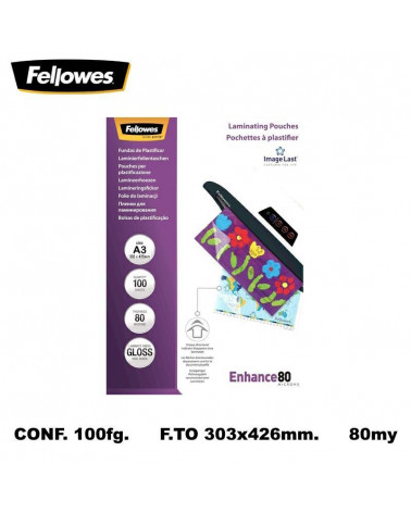 FELLOWES POUCHES A3 80MIC.100PZ. PER PLASTIFICARE