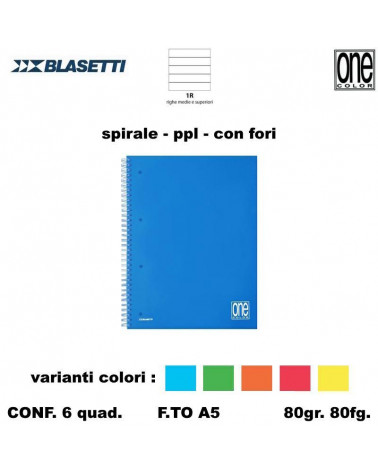 BLASETTI QUADERNO SPIRALE FORI 80fg.PPL ONE COLOR 1R [6PZ]