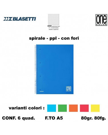 BLASETTI QUADERNO SPIRALE FORI 80fg.PPL ONE COLOR 4MM [6PZ]
