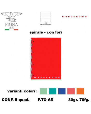 MONOCROMO QUADERNO SPIRALE FORI  1R [5PZ]