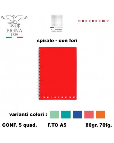 MONOCROMO QUADERNO SPIRALE FORI  4MM [5PZ]