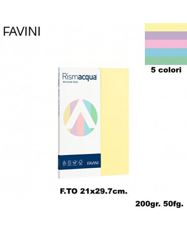 FAVINI RISMACQUA MIX SMALL A4 200gr.50fg.ASSORTITA-FOTOCOPIE