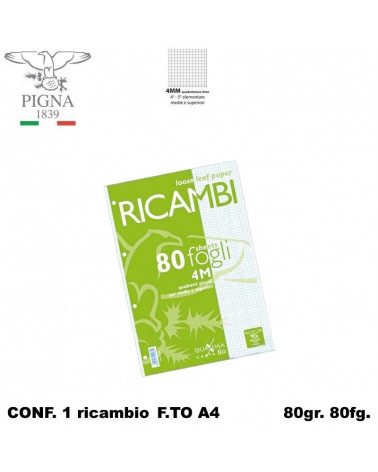 PIGNA RICAMBIO A4 BIANCO 80FG. 4MM