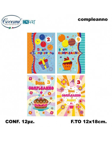 CECAMI BIGLIETTI COMPLEANNO BIMBI DOLCETTI ROTELLA 1-9 00236 [12PZ]
