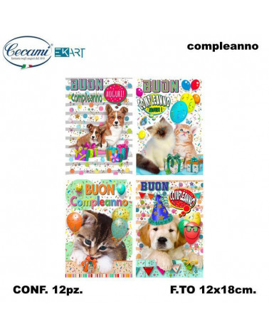 CECAMI BIGLIETTI COMPLEANNO ANIMALI 00182 [12PZ]