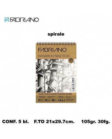 FABRIANO BLOCCO BAMBOO SPIRALE A4 105gr.30fg.DISEGNO [5PZ]